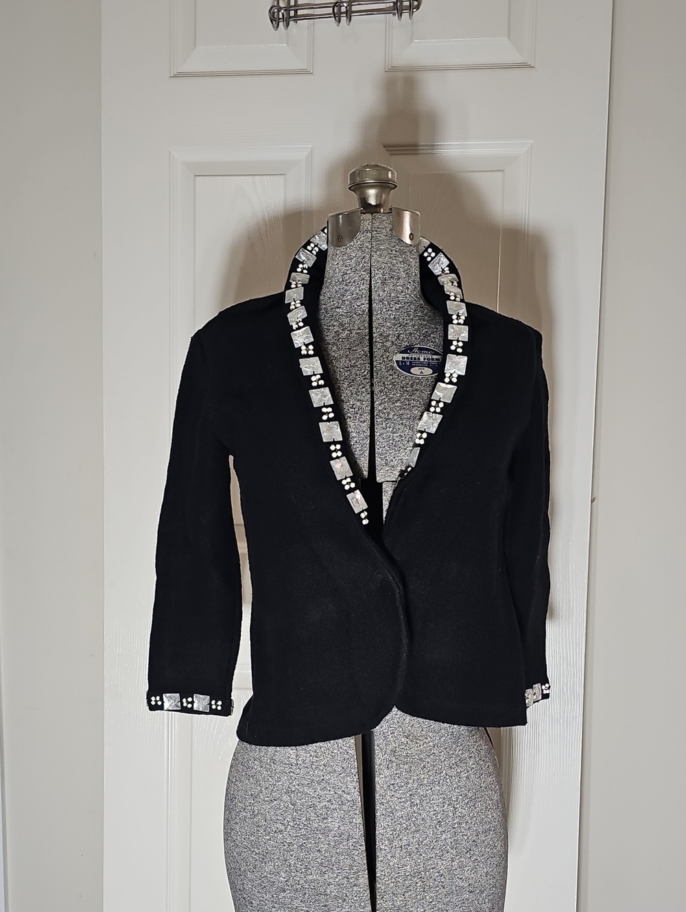 Cabi Black Rhinestone Embellished Beaded Knit Sweater Blazer Shrug Size S